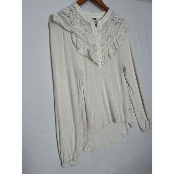 Gimmicks by BKE Lace Henley Top Small Cream Long Sleeve Boho Peasant Style - Picture 4 of 10